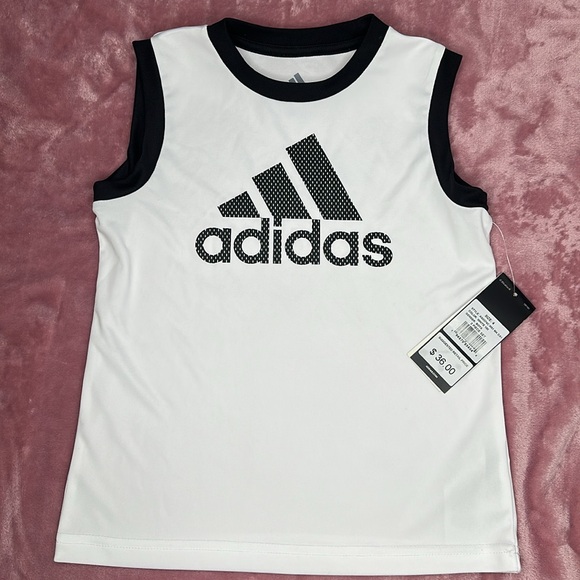 Adidas Logo  Kids White Sleeveless Top Sz 4 - Picture 2 of 5